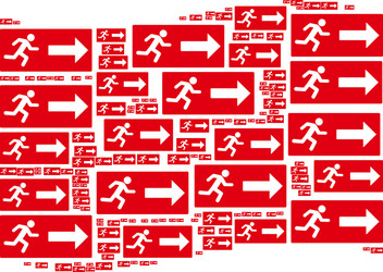 Waving red flag mosaic emergency exit items vector