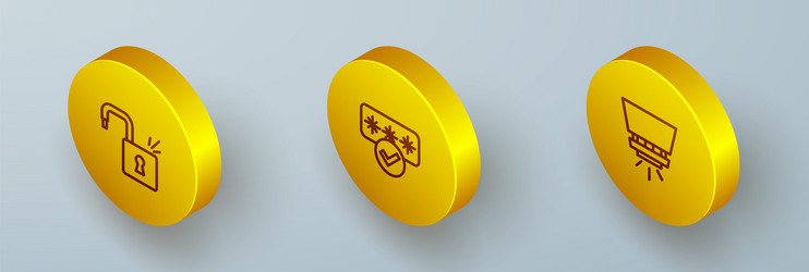 set isometric line open padlock password vector image