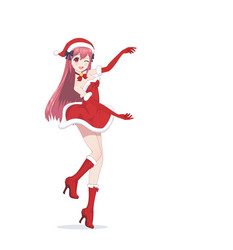 Anime manga girl dressed in santa claus costume vector