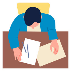 Man working at paper document on table top view vector