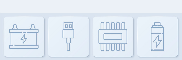 Set line car battery processor with microcircuits vector