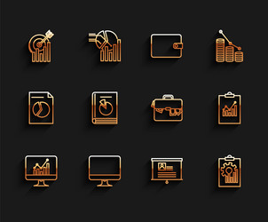 set line computer monitor with graph chart screen vector image