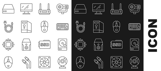 set line web camera hard disk drive hdd keyboard vector image