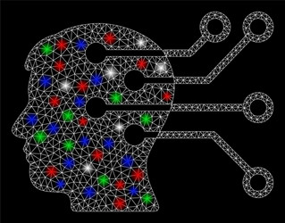 bright mesh wire frame brain interface circuit vector image