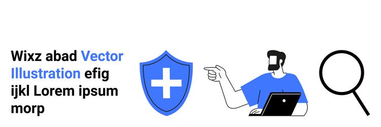 man with laptop pointing towards shield icon vector image