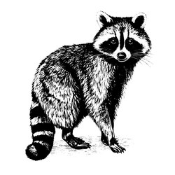 raccoon drawing isolated hand drawn engraved style