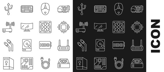 set line computer cooler router and wi-fi signal vector image