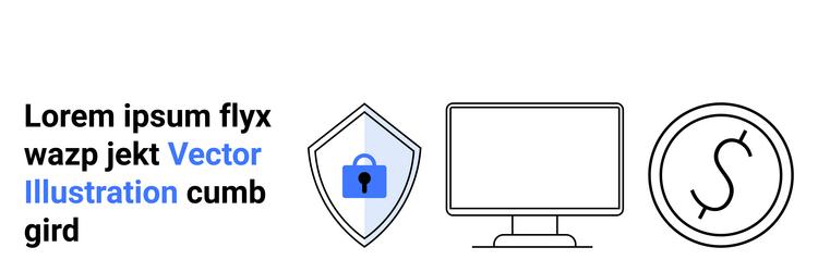 shield with lock computer monitor and circular vector image