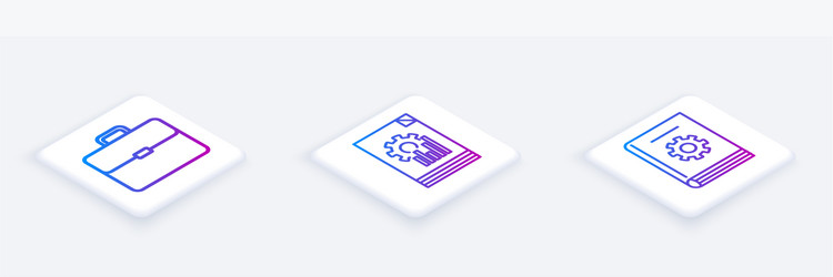 Set isometric line briefcase document with graph vector