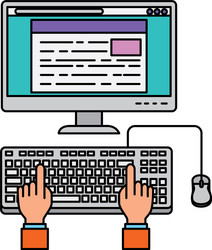 user hands with computer desktop vector image