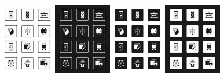 set nft digital crypto art blockchain technology vector image