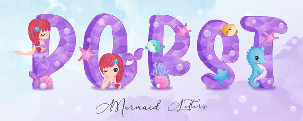 Mermaid Alphabet Collection - Pastel Vector Image