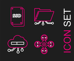 set line drone internet of things folder and lock vector image