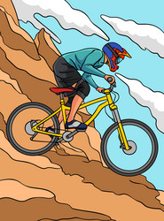 Mountain biker colored cartoon vector