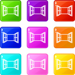 open window frame icons set 9 color collection vector image