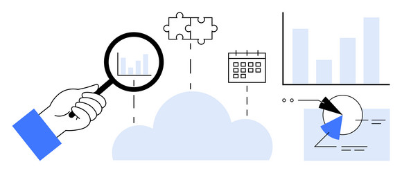 analyzing data through cloud storage with charts vector image