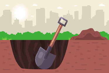 dig the ground with a shovel deep hole search vector