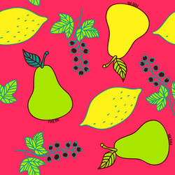 Seamless pattern of currant pear and lemons vector