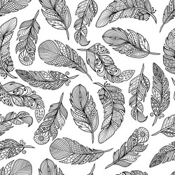 Seamless pattern with abstract feathers coloring vector