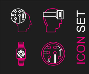 set line processor smartwatch virtual reality vector image