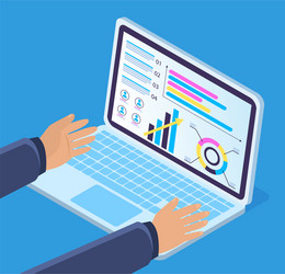 Analytics Report - Laptop & Hands vector image