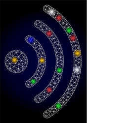 Glowing mesh wi-fi source with color glare spots vector
