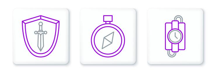 set line dynamite stick and timer clock medieval vector image