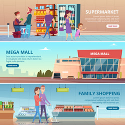 Shopping banners people in grocery food market vector