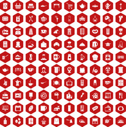 100 kitchen utensils icons hexagon red vector