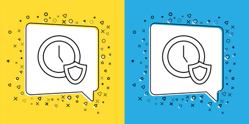 set line clock with shield icon isolated on yellow vector image