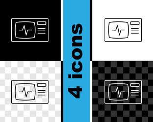 set line computer monitor with cardiogram icon vector image