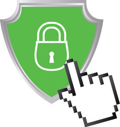 shield with safe secure padlock and cursor vector