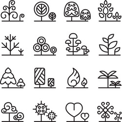 tree icon set in thin line style vector