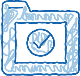 Computer folder with approved mark doodle icon vector