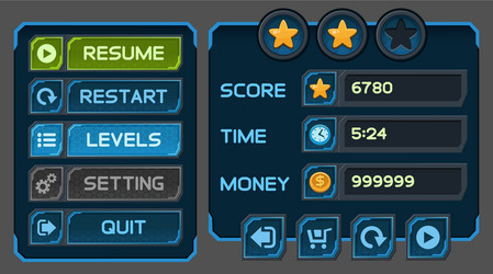 Space Game UI Buttons vector image