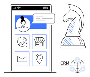 digital crm interface with chess strategy concept vector image