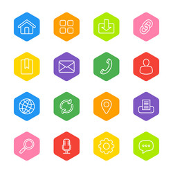 Line web icon set on colorful hexagon vector