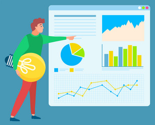 Man standing near statistics chart and looking up vector