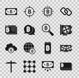 Set credit card with bitcoin video graphic cpu vector