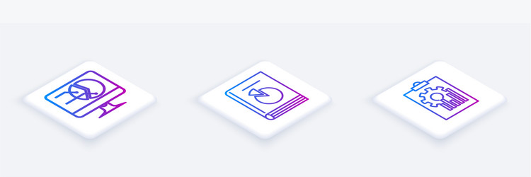 set isometric line computer monitor with graph vector image