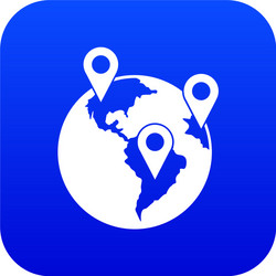 globe and map pointers icon digital blue vector