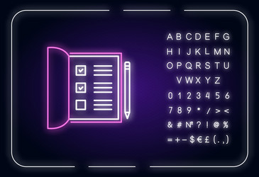 open notebook neon light icon list with ticked vector