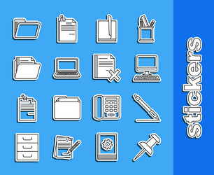 set line push pin pen computer monitor vector image