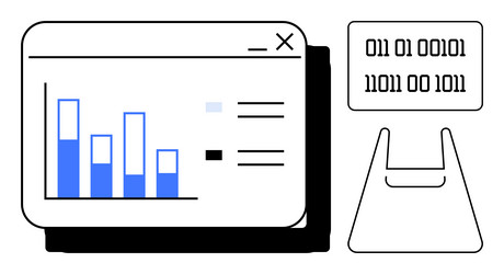 data analysis and management bar chart with binary vector image
