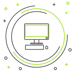 line computer monitor with keyboard and mouse icon vector image