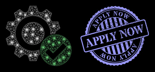 scratched apply now badge and constellation net vector image