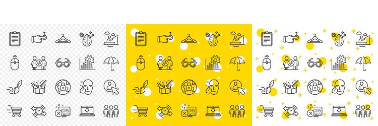 Outline drag drop user and lock line icons vector