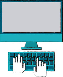 Computer monitor with hand cursor icon image vector