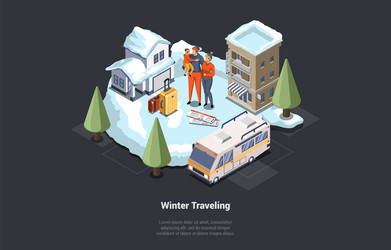 Family winter holidays and traveling vector