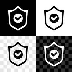 set shield with check mark icon isolated on black vector image